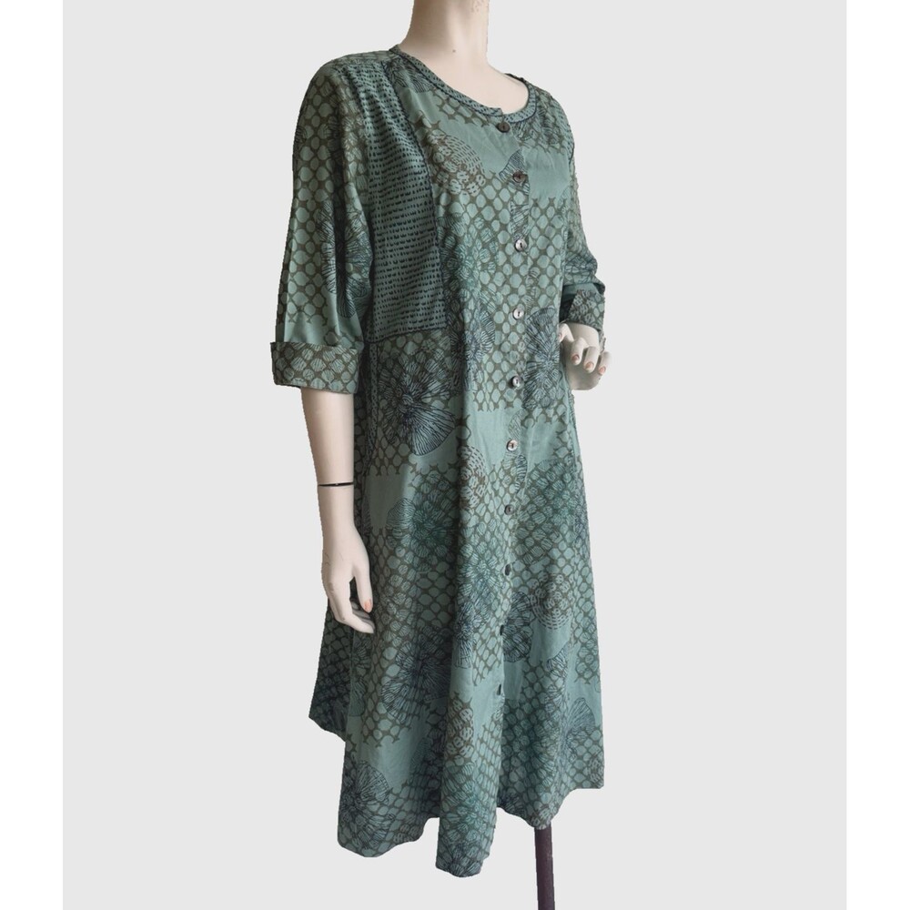 MARKETPLACE India Dress Green 100% Organic Cotton Embroidered Art to Wear Size L